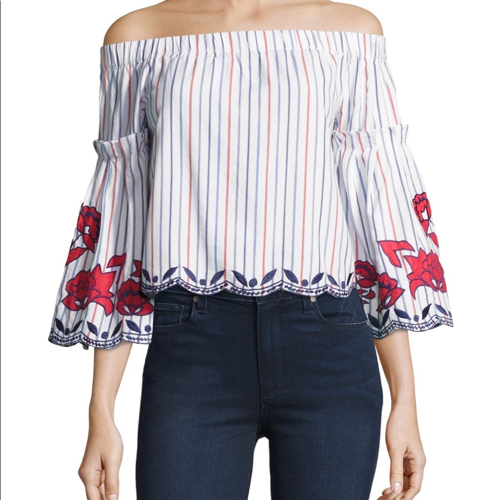 Revolve Parker Dane Pinstriped Off Shoulder Top